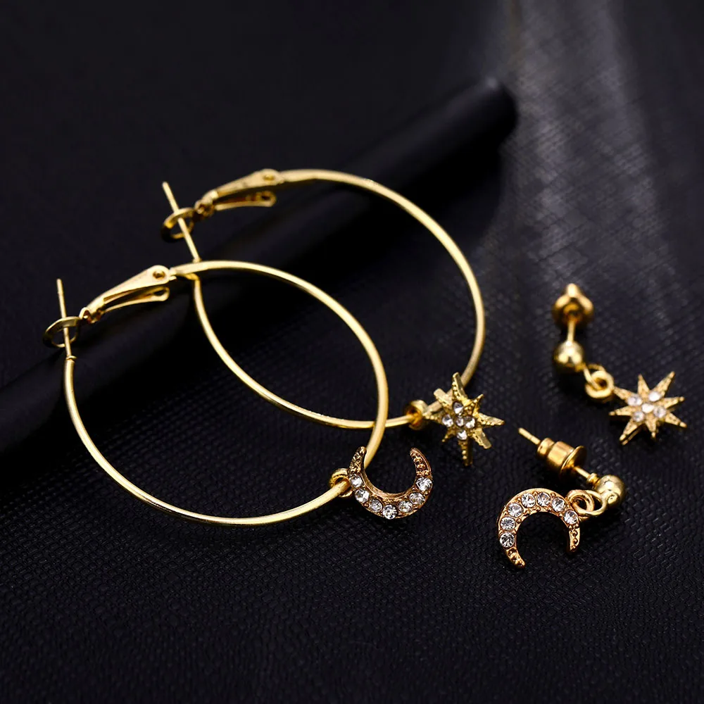 Vienkim 4 шт./компл. модные новые хрустальные звезды серьги в форме Луны наборы для женщин свадебный подарок богемные серьги Модные турецкие ювелирные изделия