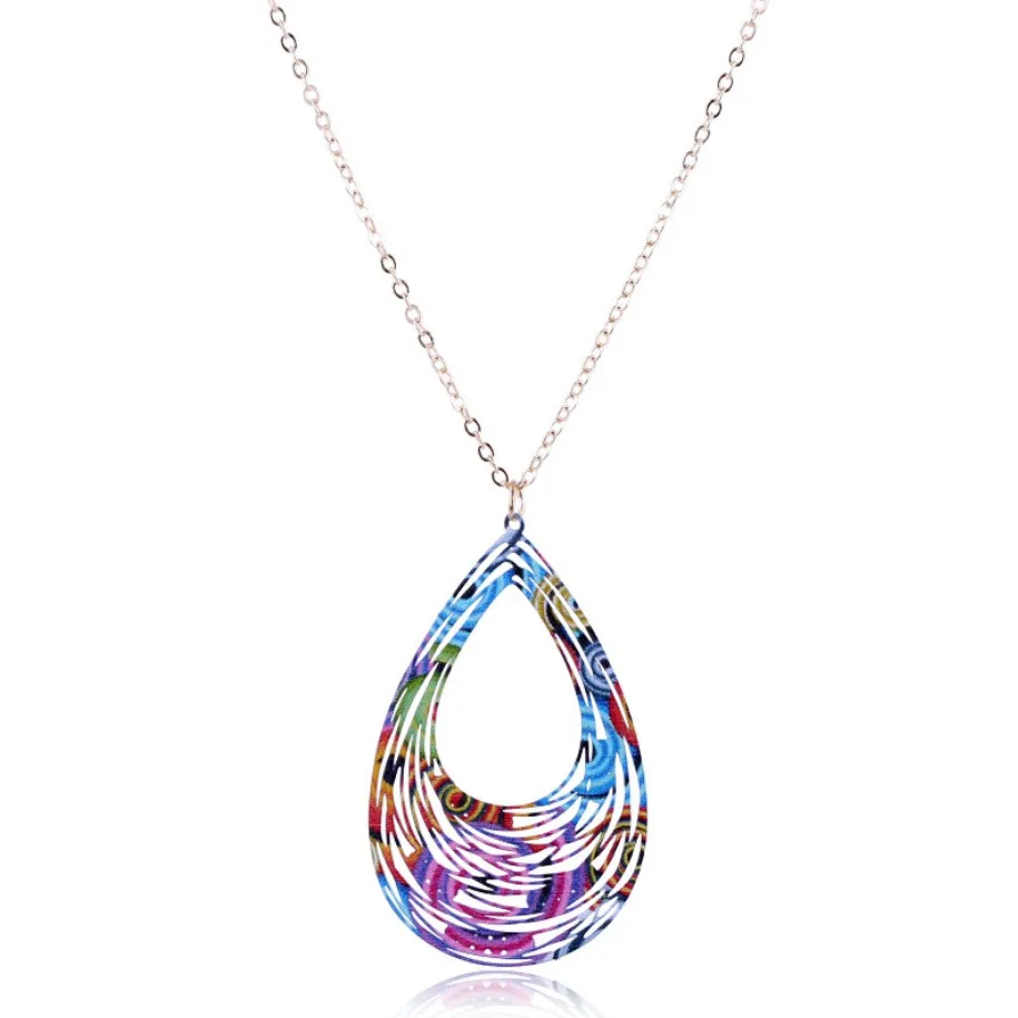 Colorful Carved Teardrop Pendant Fashion Necklacein Pendant Necklaces from Jewelry