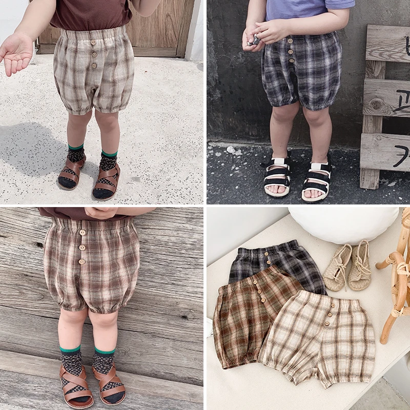

Kindergarten Girl plaid cotton Shorts Thin 2019 Summer New Style Outwear infant Baby Loose Korean Pants 2-4-6 Years Old kids