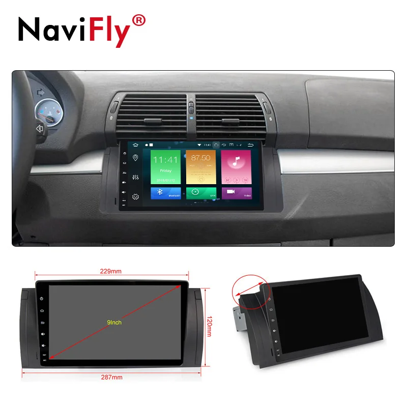 Sale NaviFly 9" Android 8.0 Car Multimedia radio audio player or BMW/E39/X5/M5/E53 support Canbus 4G Wifi GPS Navigation RDS 1