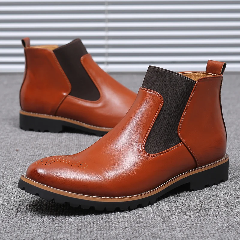 JUQI Для мужчин ботинки челси Slip on водонепроницаемые полусапожки броги модные из