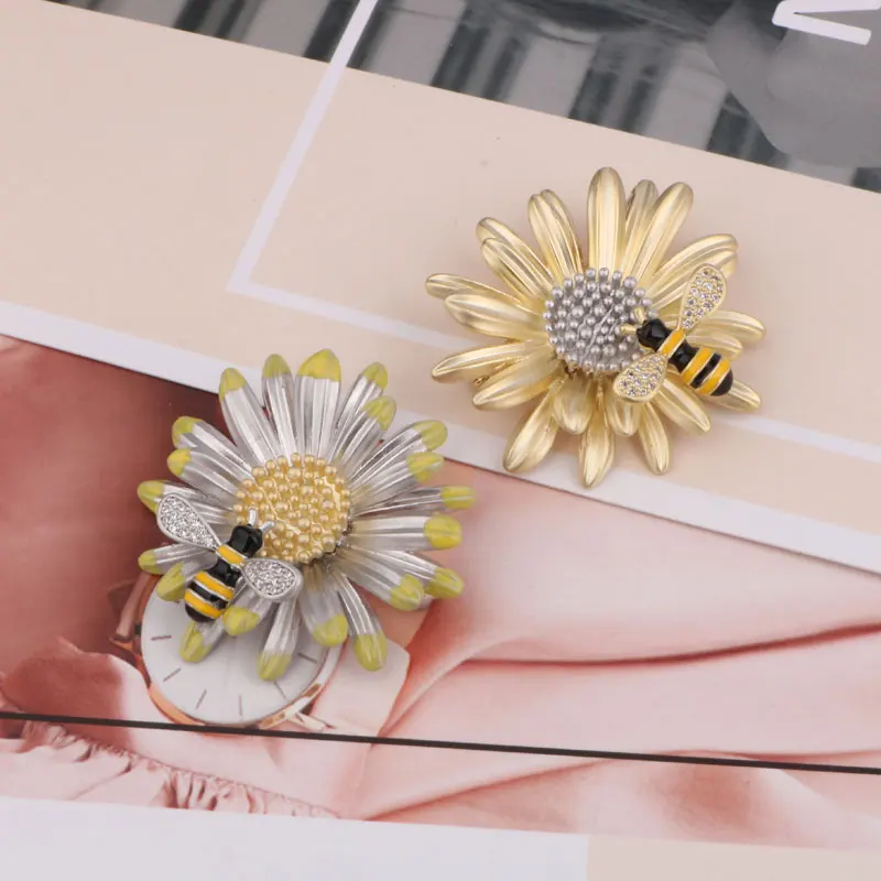 CHUKUI Yellow Enamel Sunflower Brooch Pins Zircon Flying Insect Bee Brooches For Women Daily Clothes Accessories  (10)
