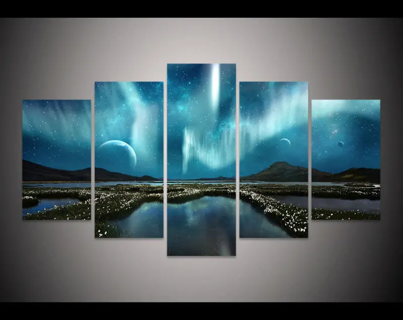 Фото HD Print 5pcs art Aurora Borealis Painting Modern home decor Canvas Wall Art Picture Living Room /PT0551 | Дом и сад