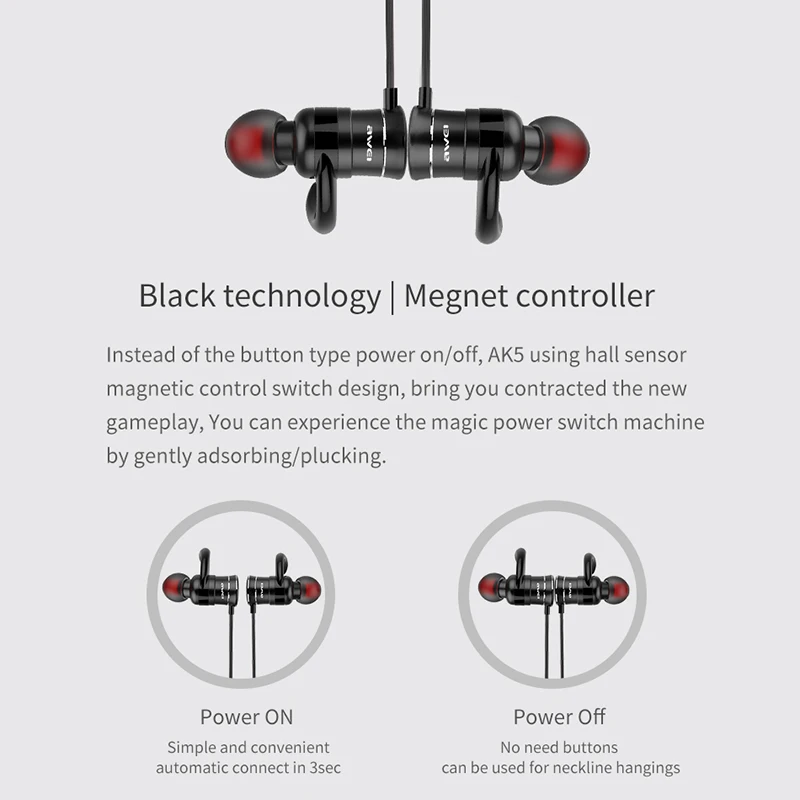 Беспроводные Наушники AWEI AK5 с двойным аккумулятором Bluetooth Магнитная Hi Fi гарнитура