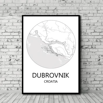

Black and White City Map Dubrovnik Zagreb Croatia Poster Nordic Style Canvas Print Home Decor No Frame