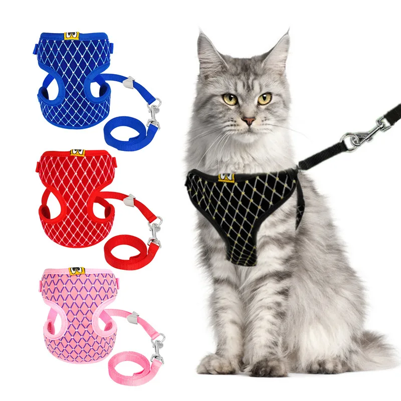 

Cute Adjustable Puppy Cat Harness Leash Set Mesh Pet Cat Kitten Clothe Vest Traction Rope Harness Chest Collar Pet Supplies
