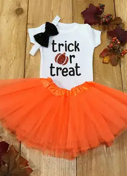 

Halloween Trick or treat baby shower bodysuit take home Newborn onepiece Tutu Dress romper Outfit Set birthday party favors