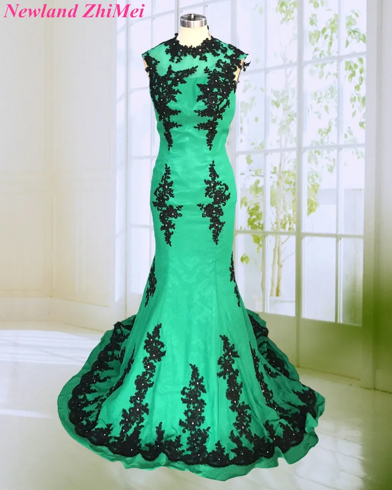 

Hot Black Applique Green Chiffon Prom Dress Custom Made Long Woman Prom Night Gowns vestido para formatura