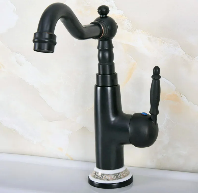 Black Oil Rubbed Bronze Ceramic Base Kitchen Wet Bar Bathroom Vessel Sink Faucet Single Hole Swivel Spout Mixer Tap anf655