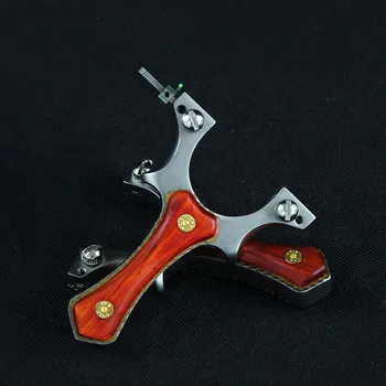 

Outdoor powerful hunting stainless steel + rosewood handle slingshot with flat rubber band sling shooting game