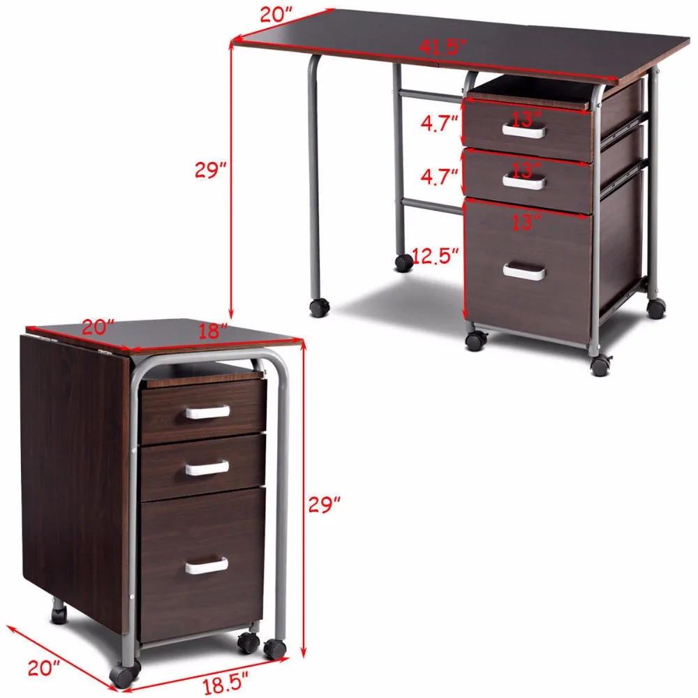 Us 119 99 Goplus Folding Computer Laptop Desk Wheeled Home Office Furniture With 3 Drawers New Modern Workstation Desks Hw58649 In From Us 119 99 Goplus Folding Computer Laptop Desk Wheeled Home Office Furniture With 3 Drawers New Modern Workstation Desks Hw58649 In From