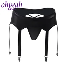 Ohyeahlover, черные трусики с подвязками для женщин, искусственная кожа, жгут, джартиер, сексуальные, размера плюс нижнее бельё с подвязками, пояс для чулок, PM5113