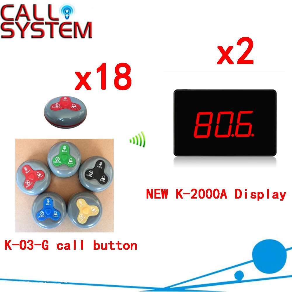 Wireless Calling System Hot Sales Table Call Restaurant Waiter Call Customer Buzzer Wireless Button(2 display+18 call button)