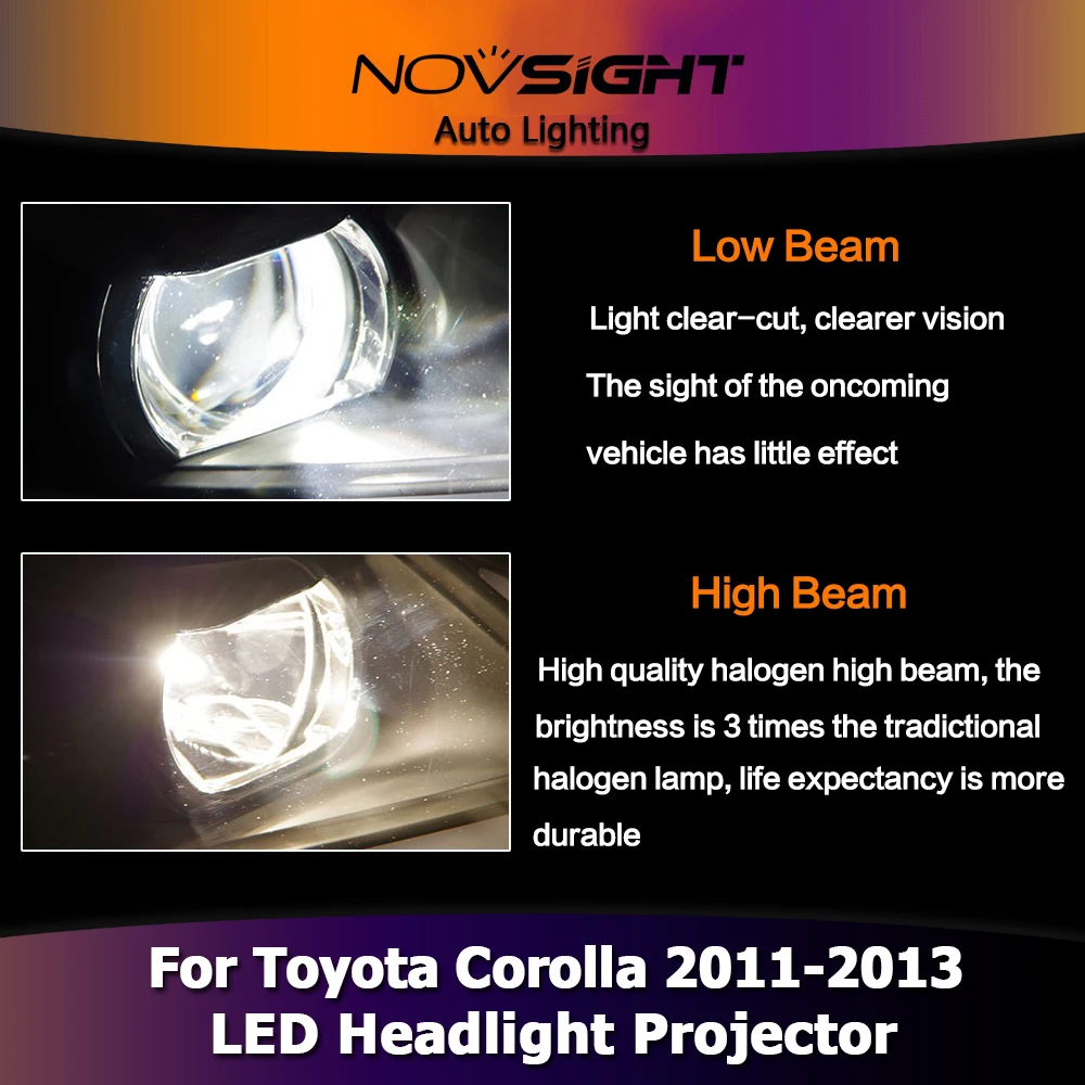 NOVSIGHT 2X светодиодный головной светильник s в сборе проектор фары DRL противотуманный светильник для Toyota Corolla 2011-13