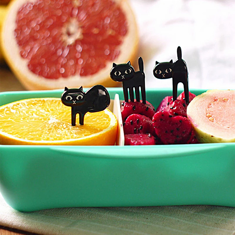 

6pcs/set Gratitude Cat Cartoon Expression Fruit Fork Plastic Fruit Toothpick For Cake Fruit Decorative Tableware Food Picks