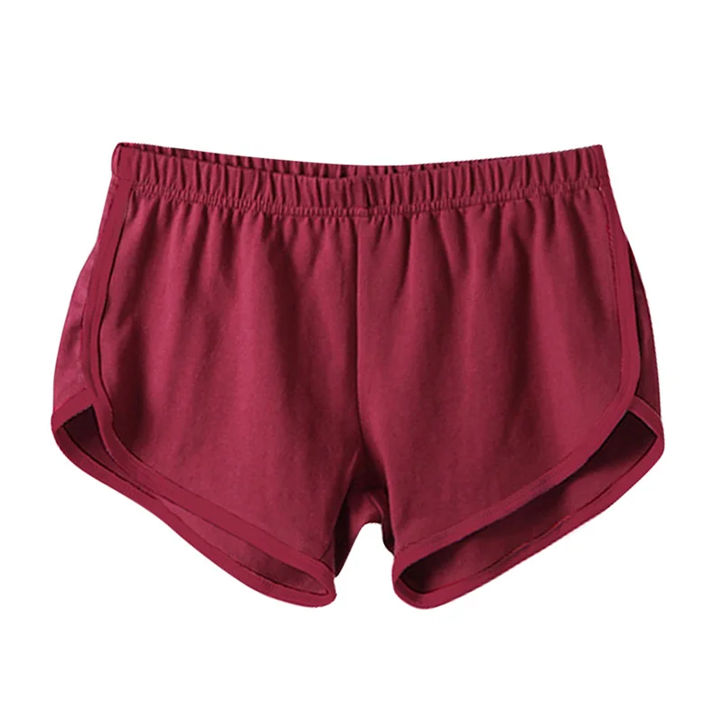 Быстросохнущие женские шорты на шнурке; повседневные хлопковые шорты с эластичной резинкой на талии; короткие домашние шорты - Цвет: wine red