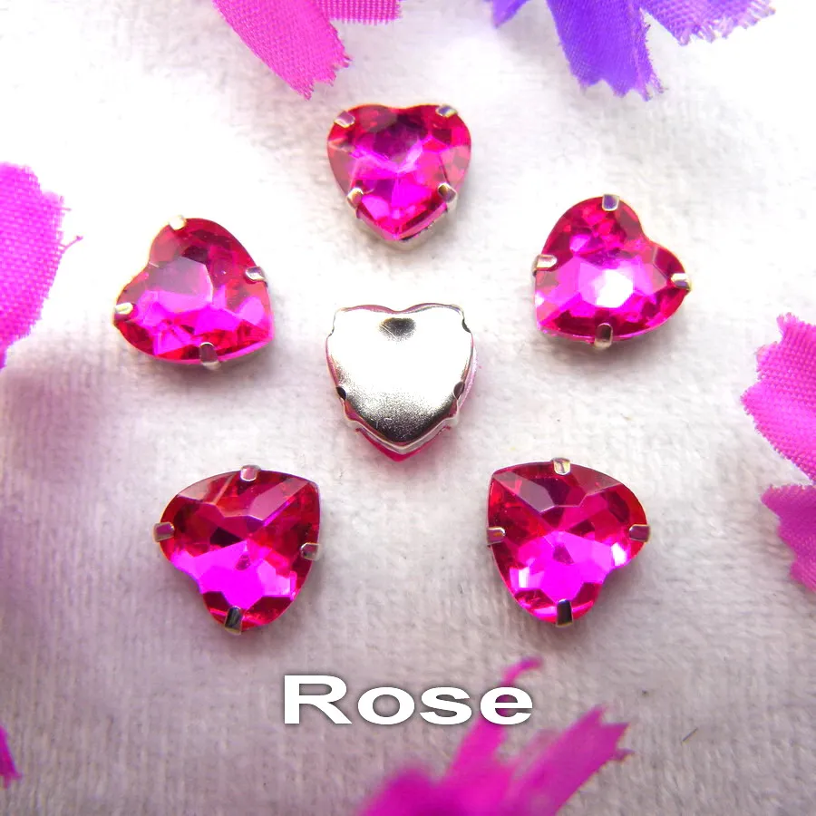 Стеклянные кристаллы, серебряные коготки, 7 размеров, различные цвета, Микс, форма сердца, пришитые стразы, бусины, одежда, обувь, аксессуары для diy - Цвет: A19 Rose