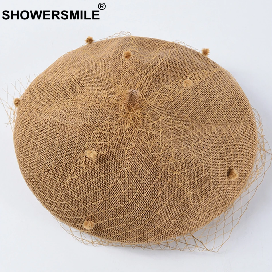 SHOWERSMILE, женский берет, бордовая сетка, шапки художника для женщин, Элегантный французский стиль, дизайнерская модная женская летняя шапка художника