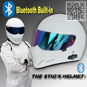 

TopGear The STIG Helmet With Bluetooth Built in / White Helmet Capacete Casco De with Colorful Visor + Phone Call Intercom Motor