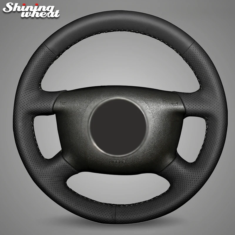 Shining Wheat Black Leather Car Steering Wheel Cover For Audi A6 1999