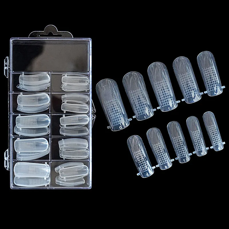 

100PCS/Lot Jelly poly gel Fake Nails Clear French Full Cover Acrylic Nails Mold With Scale Tools False Nail Art Tips Mode