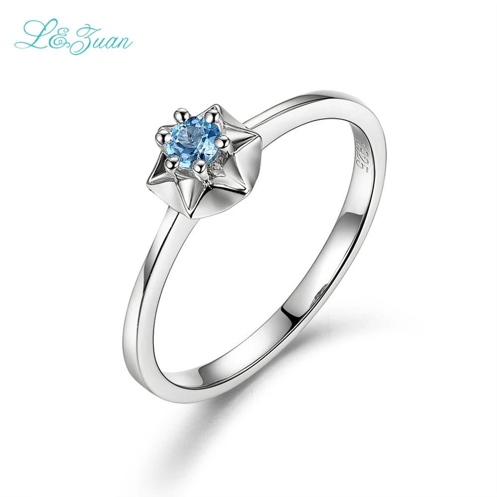 Женское кольцо со звездой I &amp zuan из серебра 925 пробы с голубым топазом 0 145ct