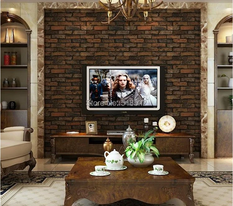 3D PVC Embossed Waterproof Wallpaper Red Stone Brick Vinyl Wallpaper