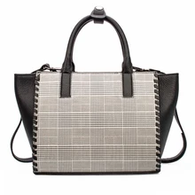 Роскошная кожаная сумка трапециевидной формы из натуральной кожи сплетенный Сумочка элегантная клетчатая Офисная Женская сумка-торба