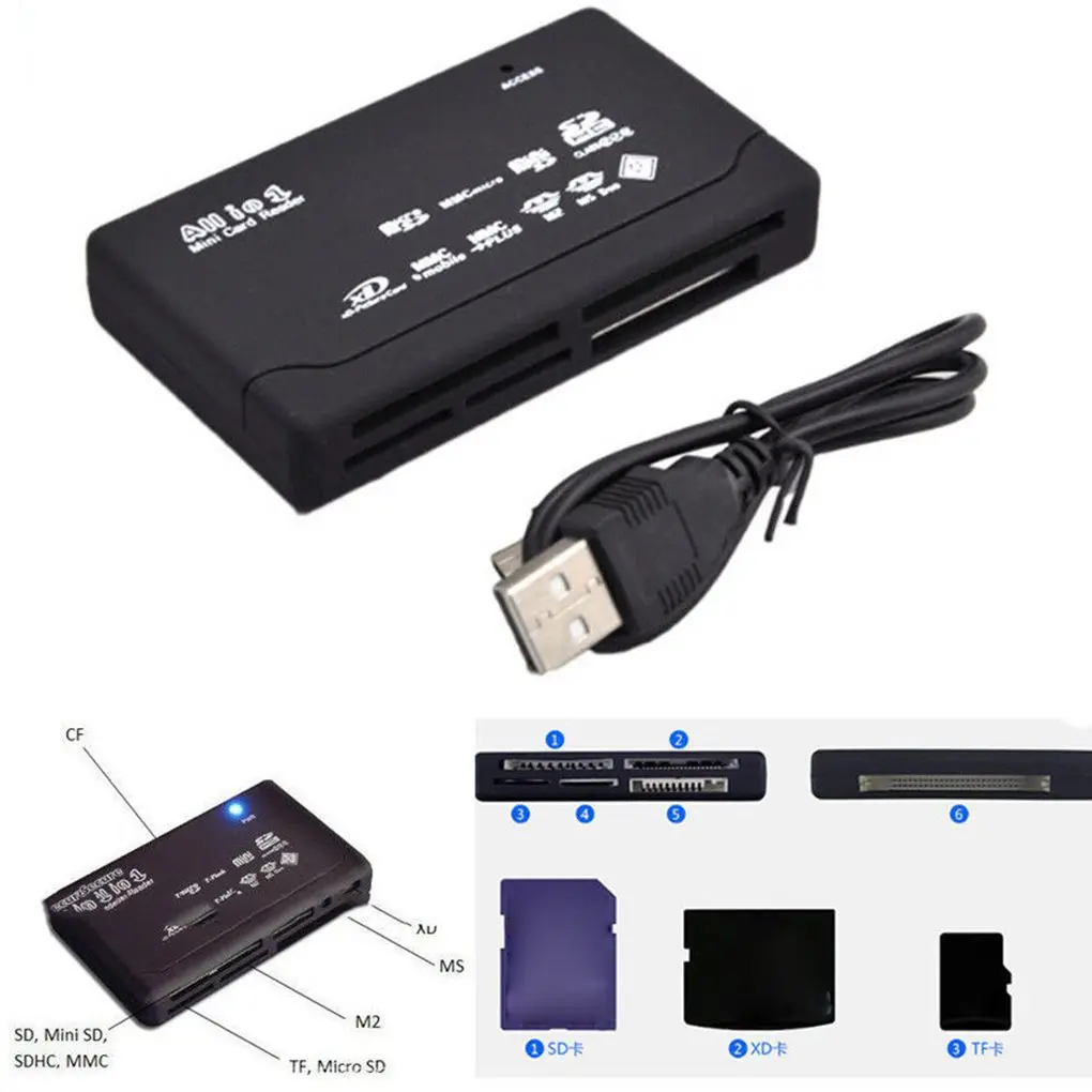 Все в одной карточке Reader USB 2,0 SD Card Reader адаптер Поддержка TF CF SD Mini SD SDHC MMC MS XD