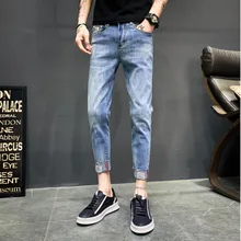 Летние мужские удобные дикие восьмиконечные ретро цвета тонкие ноги взрыв тонкие хлопковые повседневные джинсы