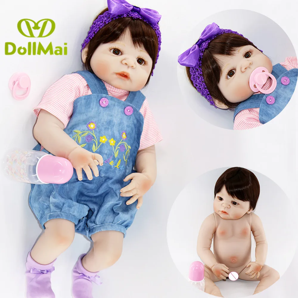 

Boneca Bebe Full Silicone Reborn Baby Doll Toy Lifelike 55cm Newborn Girl Babies Doll Lovely Birthday Gif t For Girl Bathe Toy