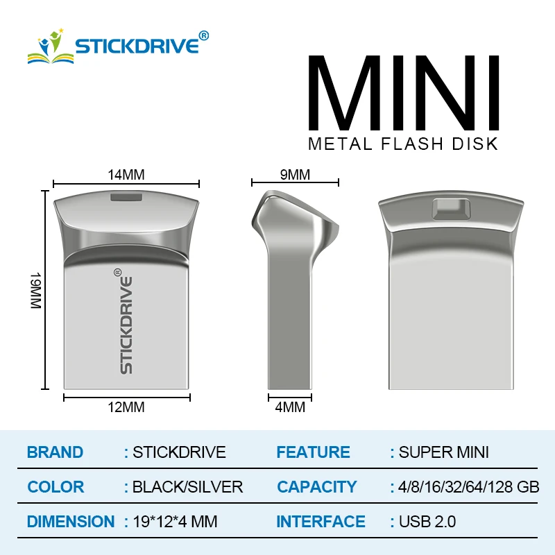 Водонепроницаемый USB флеш-накопитель Mini key, металлическая ручка, 64 ГБ, 8 ГБ, 16 ГБ, 32 ГБ, 128 ГБ, карта памяти, флешка, USB 2,0, флеш-ручка с подарком