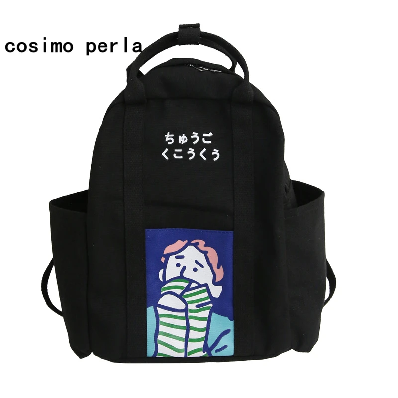 

Korean Style Vintage Women Backpack Cartoon Printed Canvas Travel Bagpack 2019 Leisure Sac a dos cute backpack for school