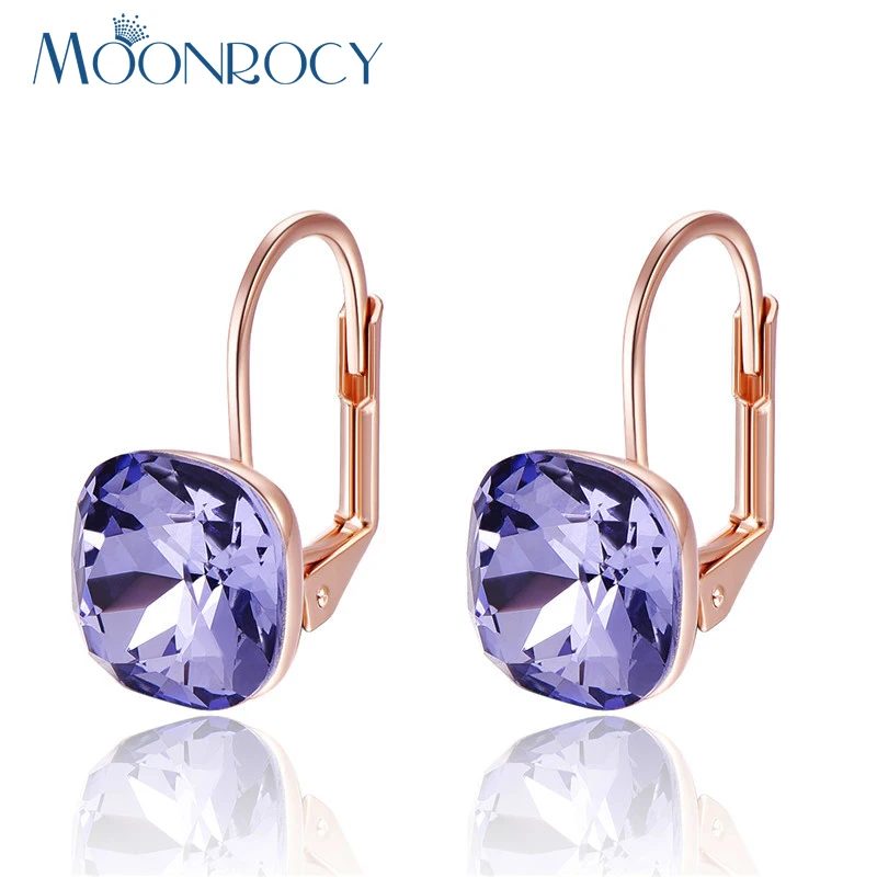 MOONROCY Модные ювелирные изделия розовое золото цвет квадратный фиолетовый синий CZ серьги с кристаллами ювелирные изделия для женщин девушка подарок