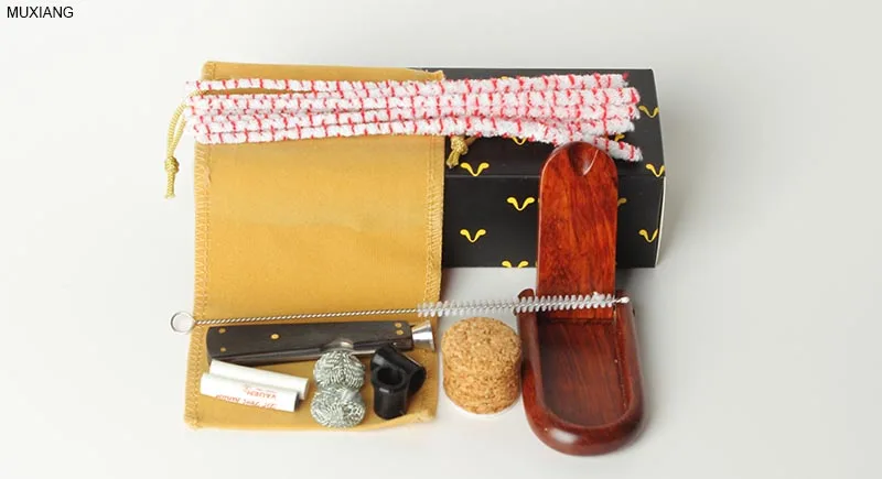 1 MXUIANG tobacco pipe 10 tools set good companinon to smoker pipe brushes filter rack cleaners knife filter metal mesh tobacco bag gift box