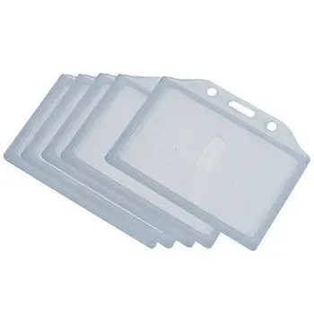 

Office School Clear Gray Plastic Horizontal Business ID Badge Card Holder 5 Pcs
