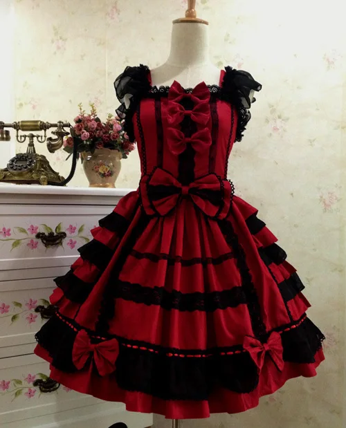 Кружевное милое платье лолиты на заказ большого размера с большим бантом L8 - Цвет: Burgundy and black