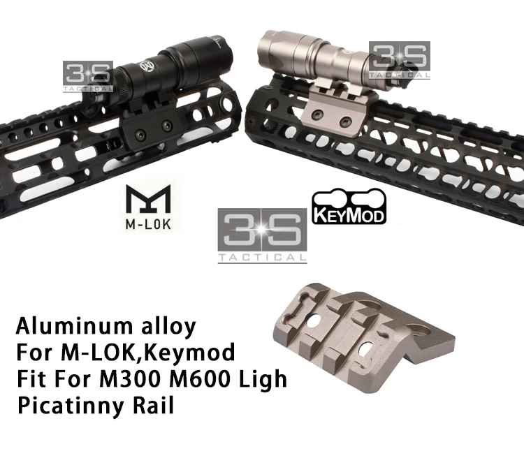 Тактический Mlok Keymod рельсовый фонарь Крепление для страйкбола Surefir Light M300 M600 крепление офсетный оптоволоконный свет Пикатинни