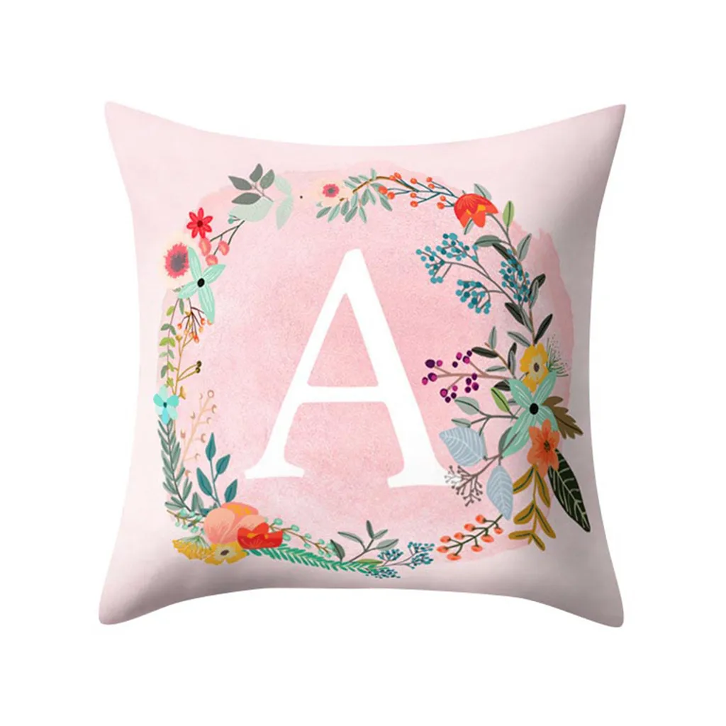 

English Alphabet Pillow Print cushion Flower Pillowcase Cover Room Decoration pillow cases home decor 45x45cm decorative #SS