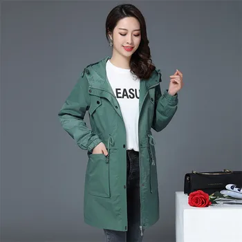 

New Women Coats Windbreaker 2019 Spring Autumn Solid Color Leisure Large size Jacket Female Korean Fashion Hooded Slim Outerwear