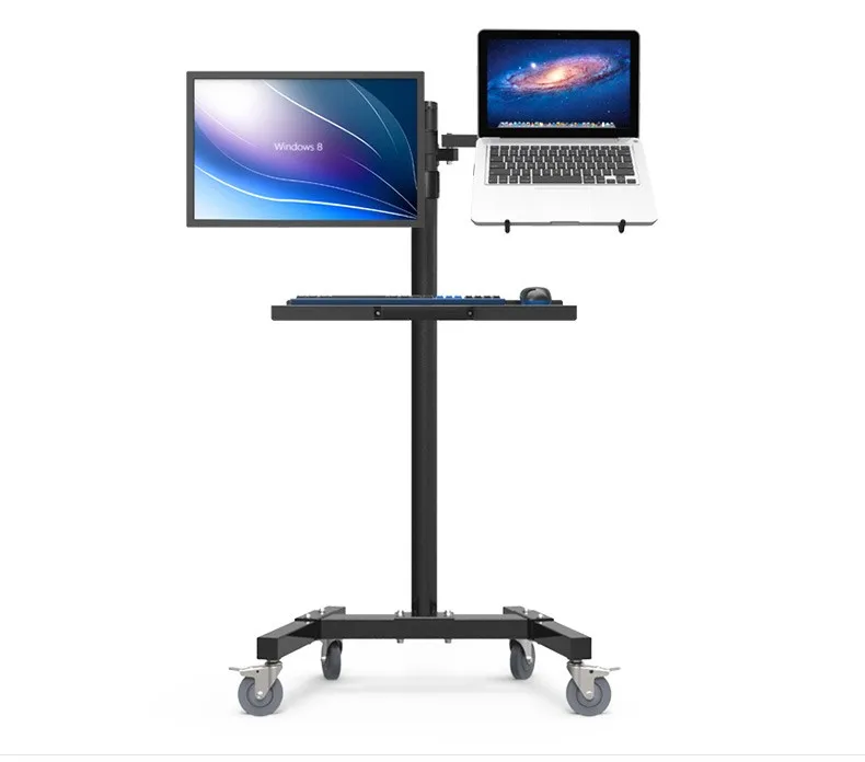 Dual Mount Monitor Houder + Laptop Houder PS Stand Trolley Sit-Stand Werk Station Floor Stand Moving Winkelwagen Dual Mount Monitor Houder + Laptop Houder PS Stand Trolley Sit-Stand Werk Station Floor Stand Moving Winkelwagen