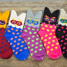 В цветной горошек сезон зима-весна. с персонажами из мультфильмов носки с совами для женщин милые 3D милые Meias комплект брендовой одежды хорошего качества; мягкая и удобная обувь коттоновые носки
