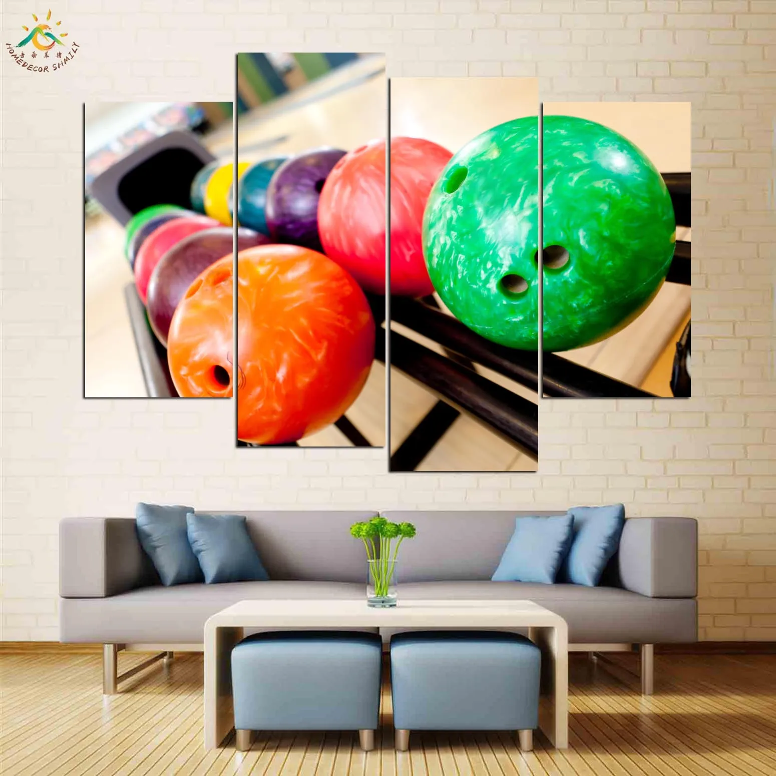 البولينج كرات رف الرسم على لوحات القماش الجدارية الملصقات والمطبوعات الزخرفية الصورة الديكور المنزل لغرفة المعيشة 4 قطع
