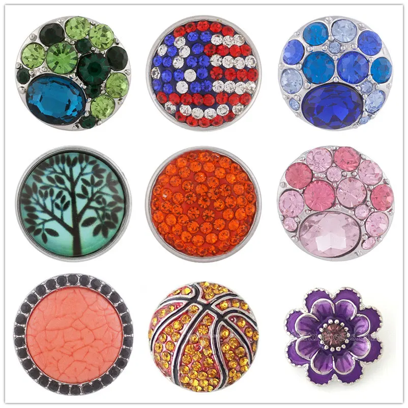 

9pcs/lot Mix 18mm Snap Button Jewelry Charm Rhinestone Ginger Button For Snap Fit DIY Snap Bracelets&Bangles Accessory KB2186