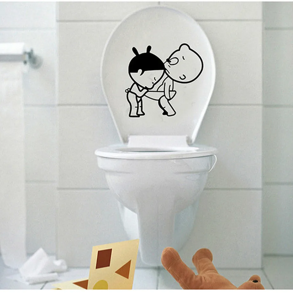 Funny Boy and Girl Toilet Stickers Creative Wall Stickers For WC Kids