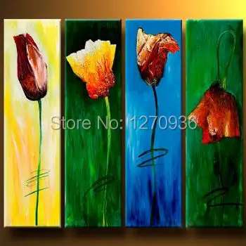 Quattro D'Oro Papaveri Sfondo Colorato Di Fiori Moderna Tela Decor Pittura A Olio Astratta Handmade Pittura A Olio Del Fiore Su Tela