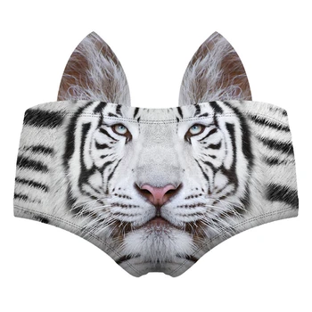 

White Tiger 3D Cute Print Ears Women Underwear Interesting Panties For Lady Hot Sexy Female Lingerie Thongs Briefs
