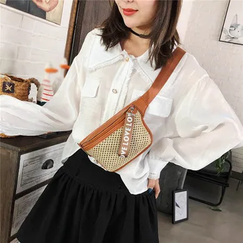 

Sleeper #J5 2019 FASHION Lady Classic Woven Casual Wild Waist Bag Messenger Bag Chest Bag поясная сумка straw