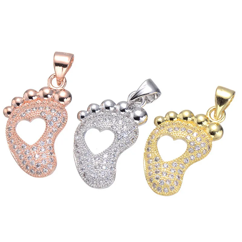 2016 Fashion Zircon Foot Shape Pendant Fit Bracelets Micro Pave CZ Gold Charm for Jewelry Making Rose Necklace | Украшения и