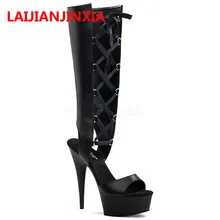 LAIJIANJINXIA/пикантные женские кожаные вечерние сапоги на высоком каблуке 15 см с открытым носком обувь для танцев на шесте сапоги до колена танцевальная обувь B-078